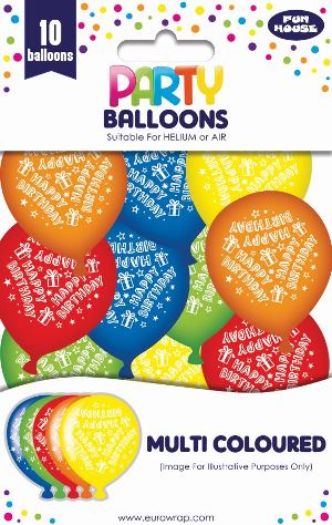 BIRTHDAY BALLOONS ASST 10PK (12927-M-1)